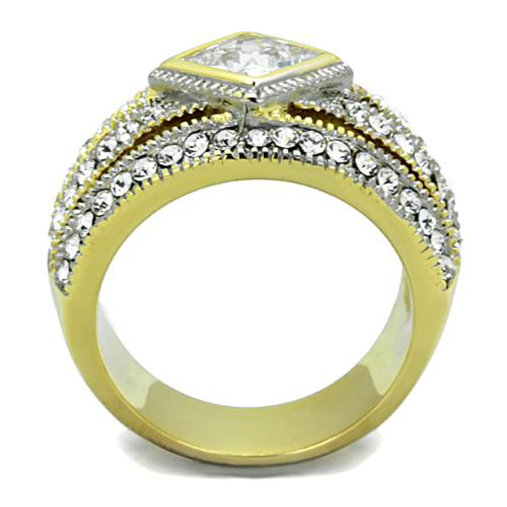 ARTK1551 Stainless Steel 1.56 Ct CZ Two Toned Ion Plated Cocktail / Fashion Ring